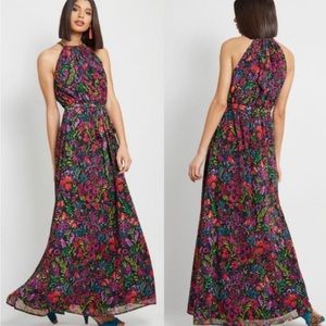 Modcloth Illuminated Elegance floral chiffon maxi dress